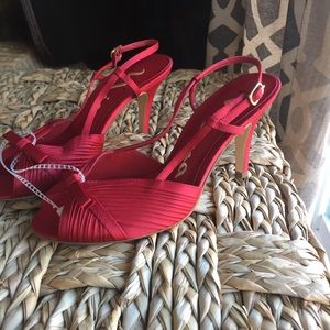 New vintage inspired red satin heels